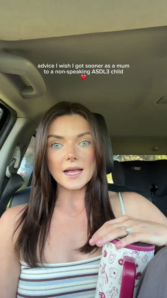 Kathryn in her car, sharing advice she wishes she'd had sooner as a mum to a non-speaking child