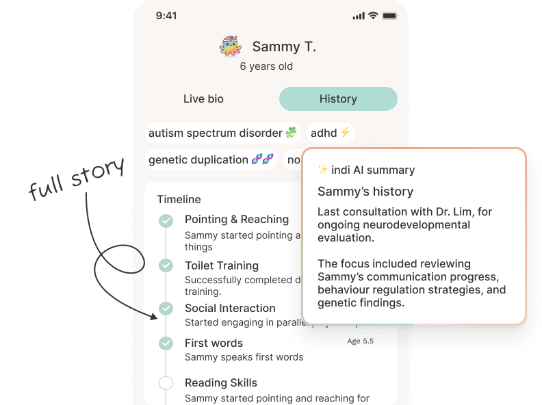 example of viewing history of a childs developement