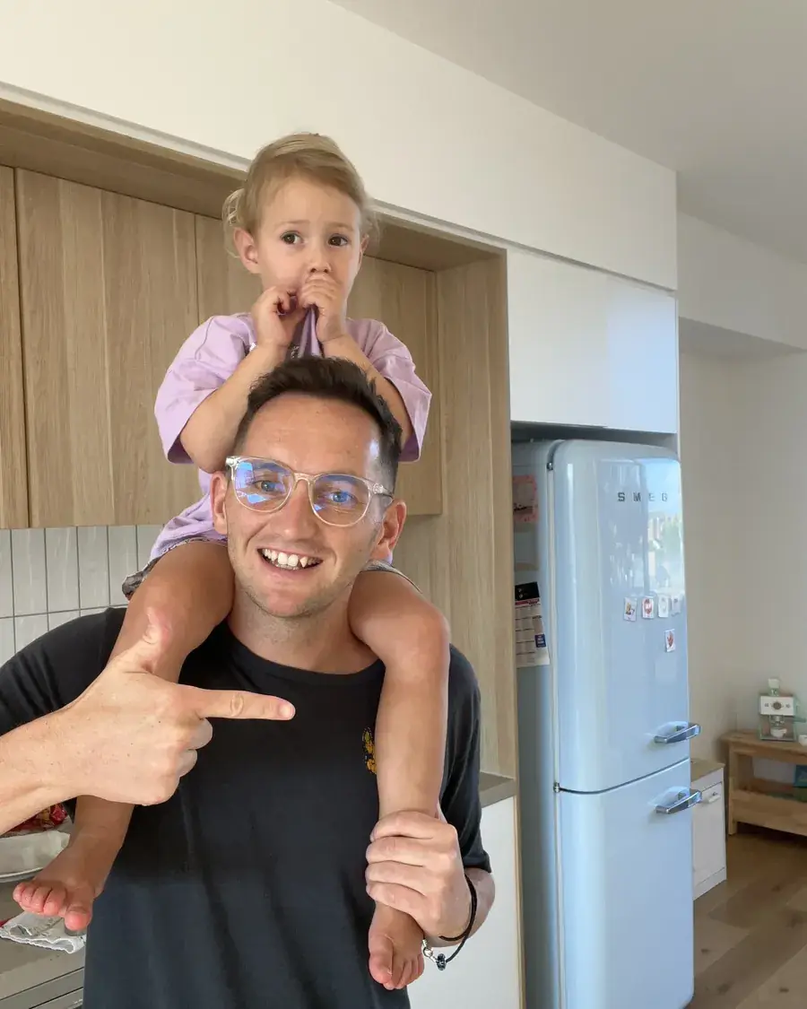 Orrin at home with Indi on his shoulders